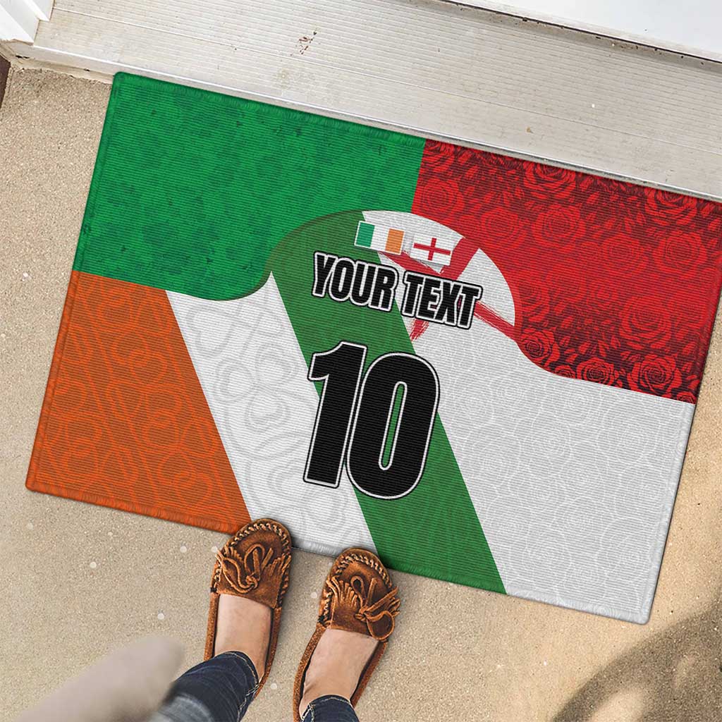 Custom Ireland and England Rubber Doormat Celtic Shanrocks and Roses with Red Cross