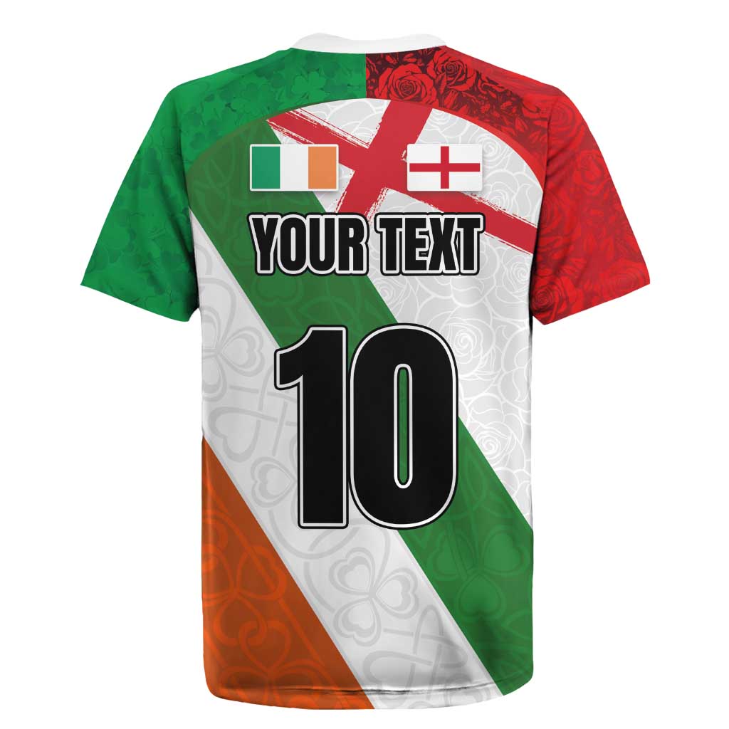 Custom Ireland and England Rugby Jersey Celtic Shanrocks and Roses with Red Cross