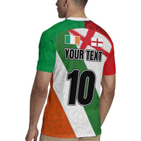 Custom Ireland and England Rugby Jersey Celtic Shanrocks and Roses with Red Cross