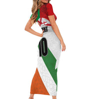 Custom Ireland and England Short Sleeve Bodycon Dress Celtic Shanrocks and Roses with Red Cross
