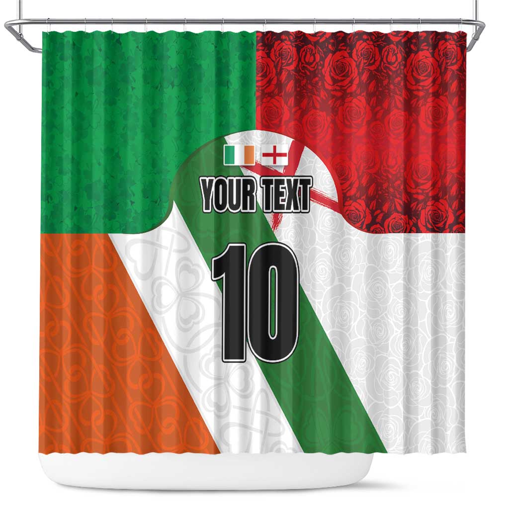 Custom Ireland and England Shower Curtain Celtic Shanrocks and Roses with Red Cross