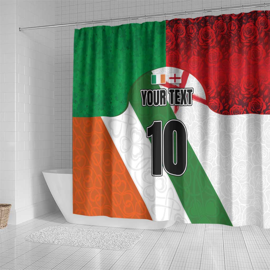 Custom Ireland and England Shower Curtain Celtic Shanrocks and Roses with Red Cross