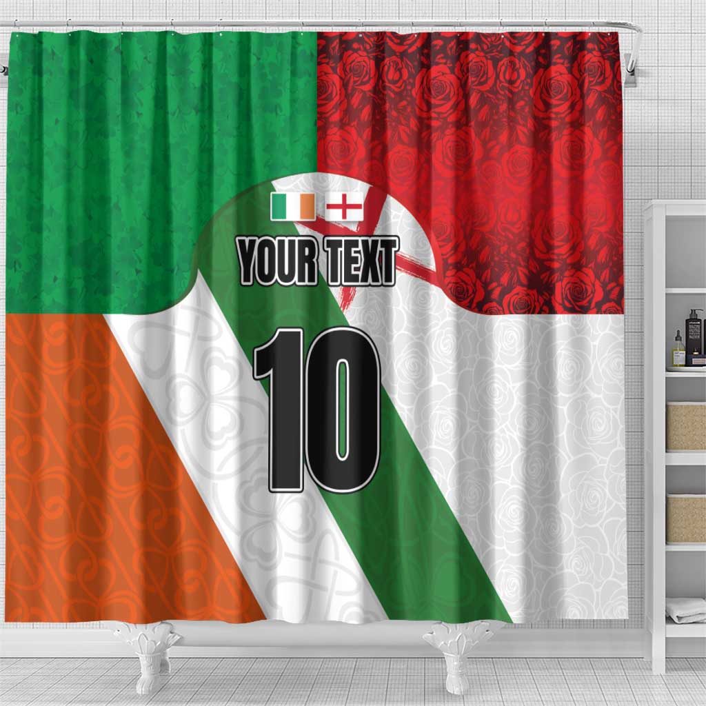 Custom Ireland and England Shower Curtain Celtic Shanrocks and Roses with Red Cross