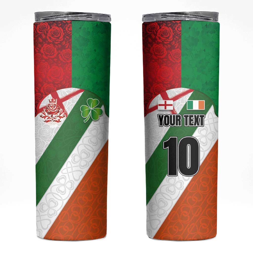 Custom Ireland and England Skinny Tumbler Celtic Shanrocks and Roses with Red Cross
