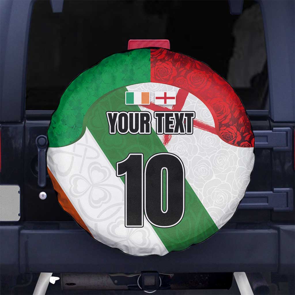 Custom Ireland and England Spare Tire Cover Celtic Shanrocks and Roses with Red Cross