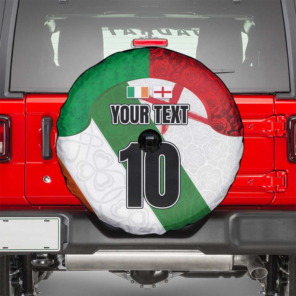 Custom Ireland and England Spare Tire Cover Celtic Shanrocks and Roses with Red Cross