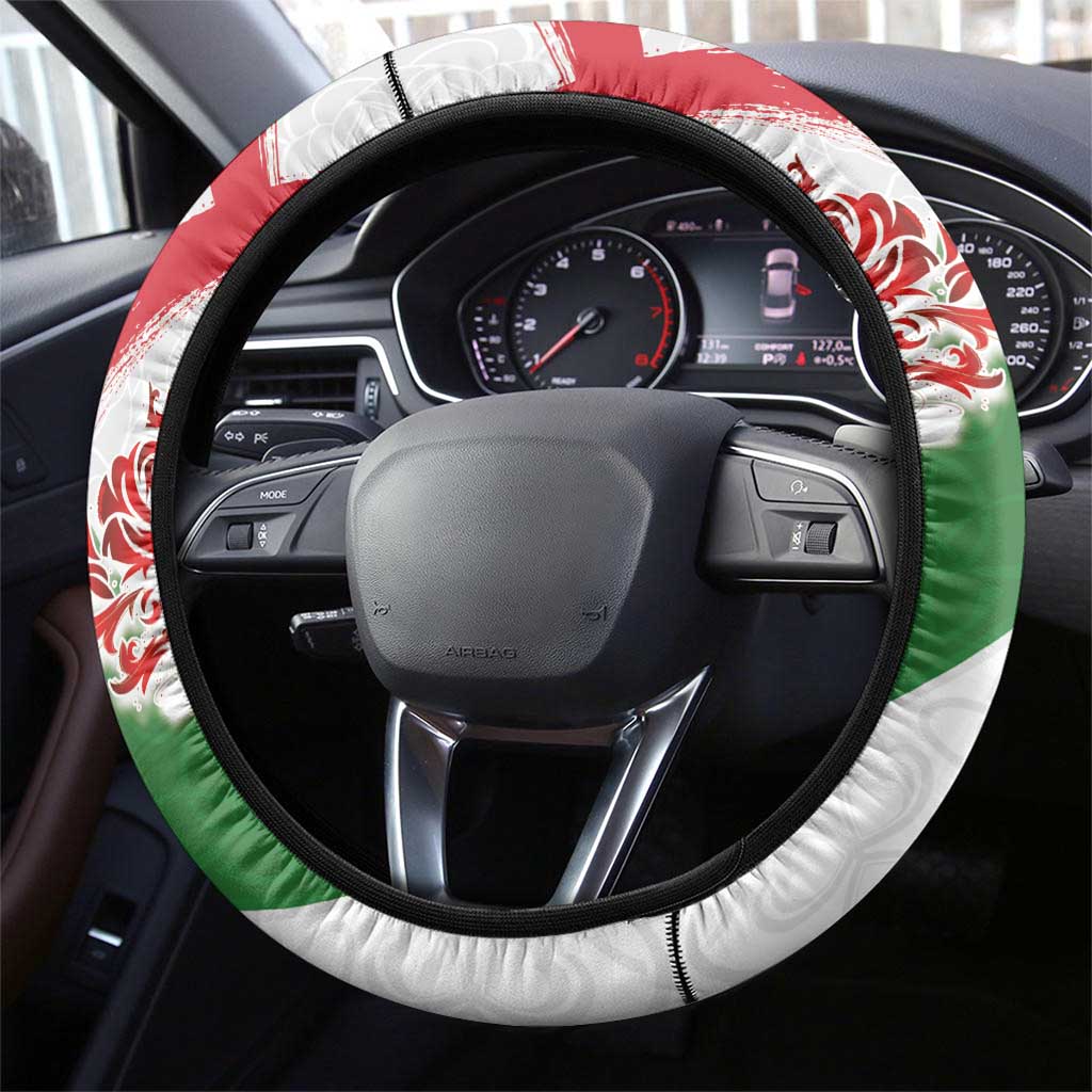 Ireland and England Steering Wheel Cover Celtic Shanrocks and Roses with Red Cross