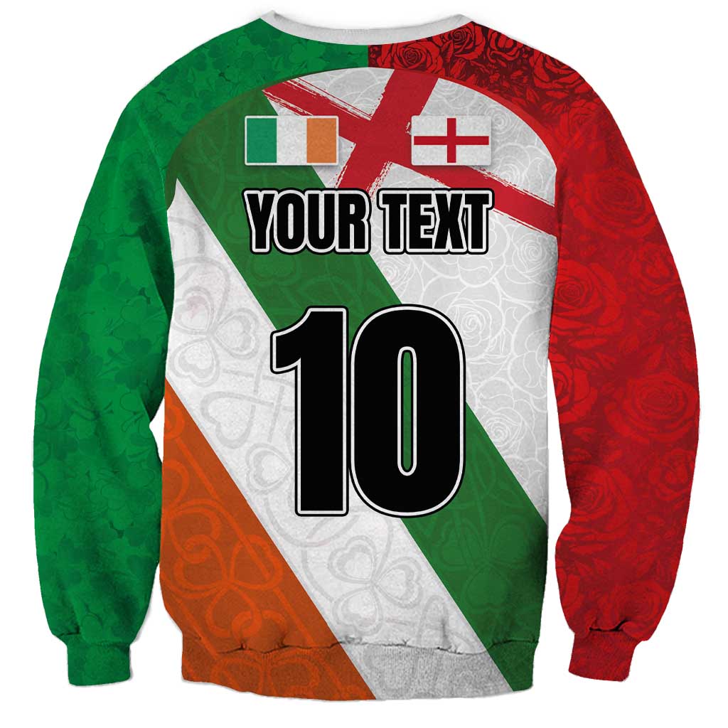 Custom Ireland and England Sweatshirt Celtic Shanrocks and Roses with Red Cross