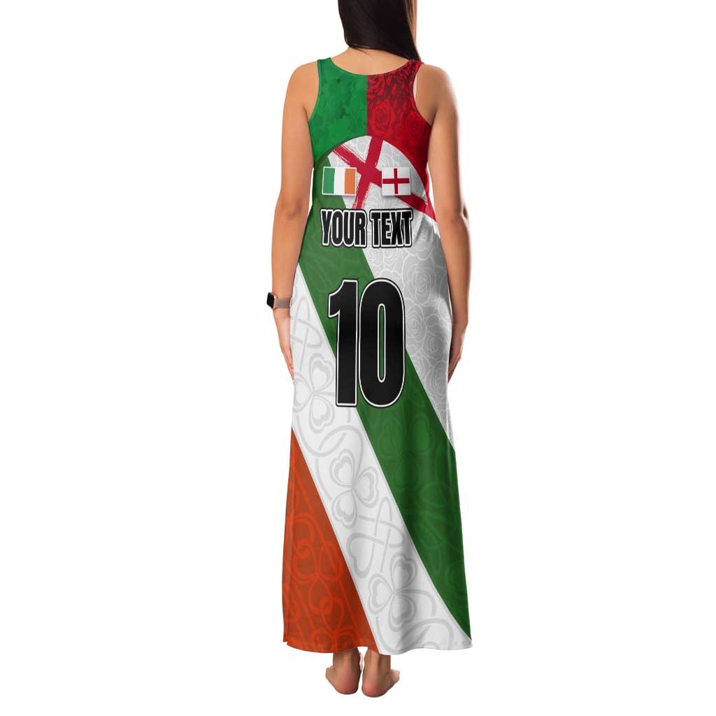 Custom Ireland and England Tank Maxi Dress Celtic Shanrocks and Roses with Red Cross