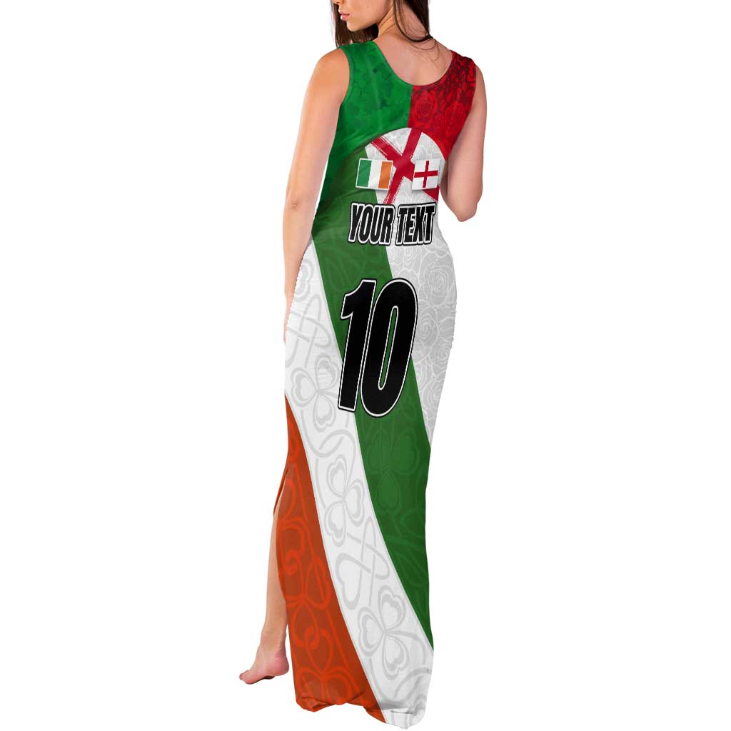 Custom Ireland and England Tank Maxi Dress Celtic Shanrocks and Roses with Red Cross