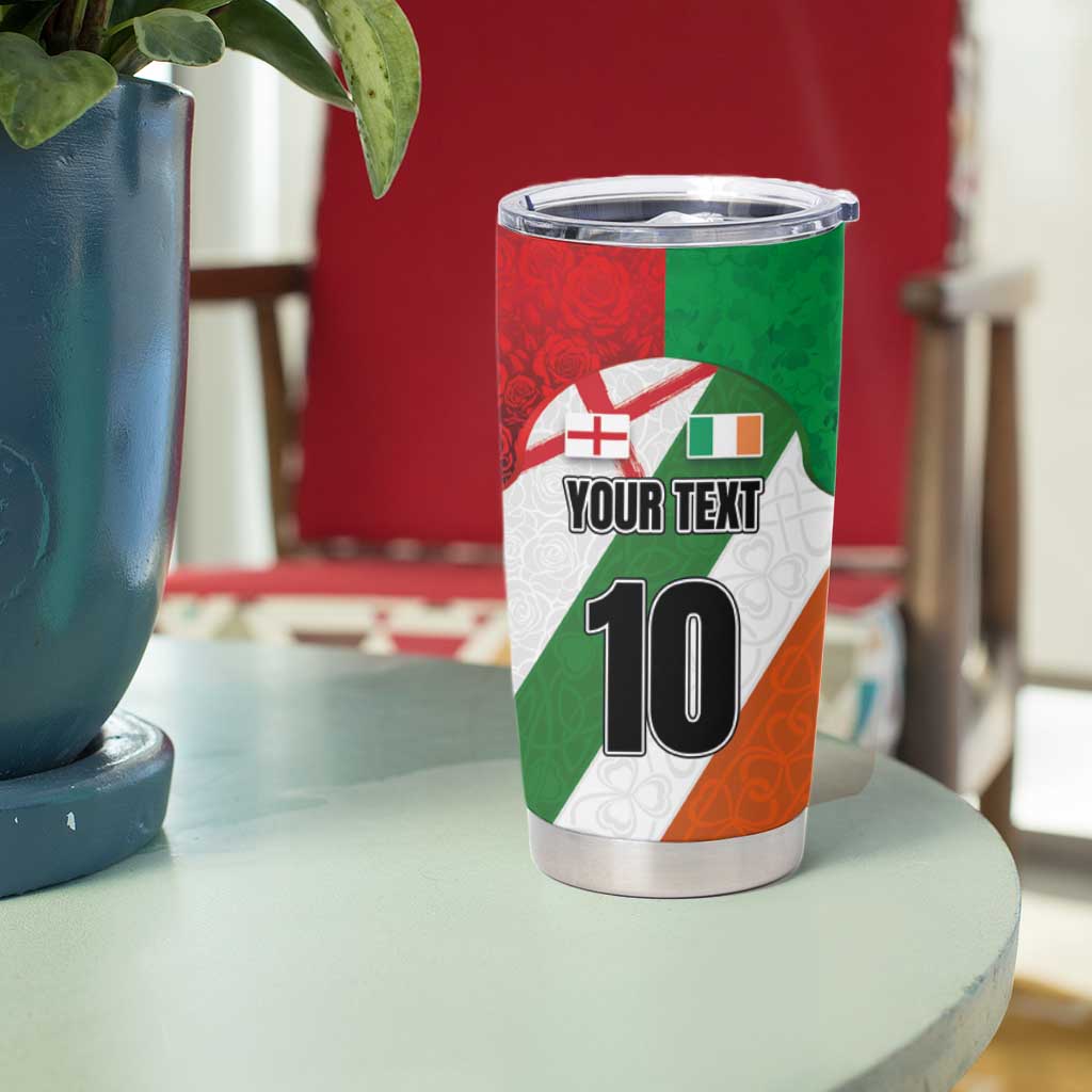 Custom Ireland and England Tumbler Cup Celtic Shanrocks and Roses with Red Cross