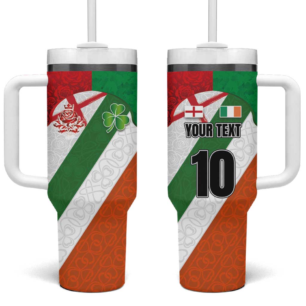 Custom Ireland and England Tumbler With Handle Celtic Shanrocks and Roses with Red Cross
