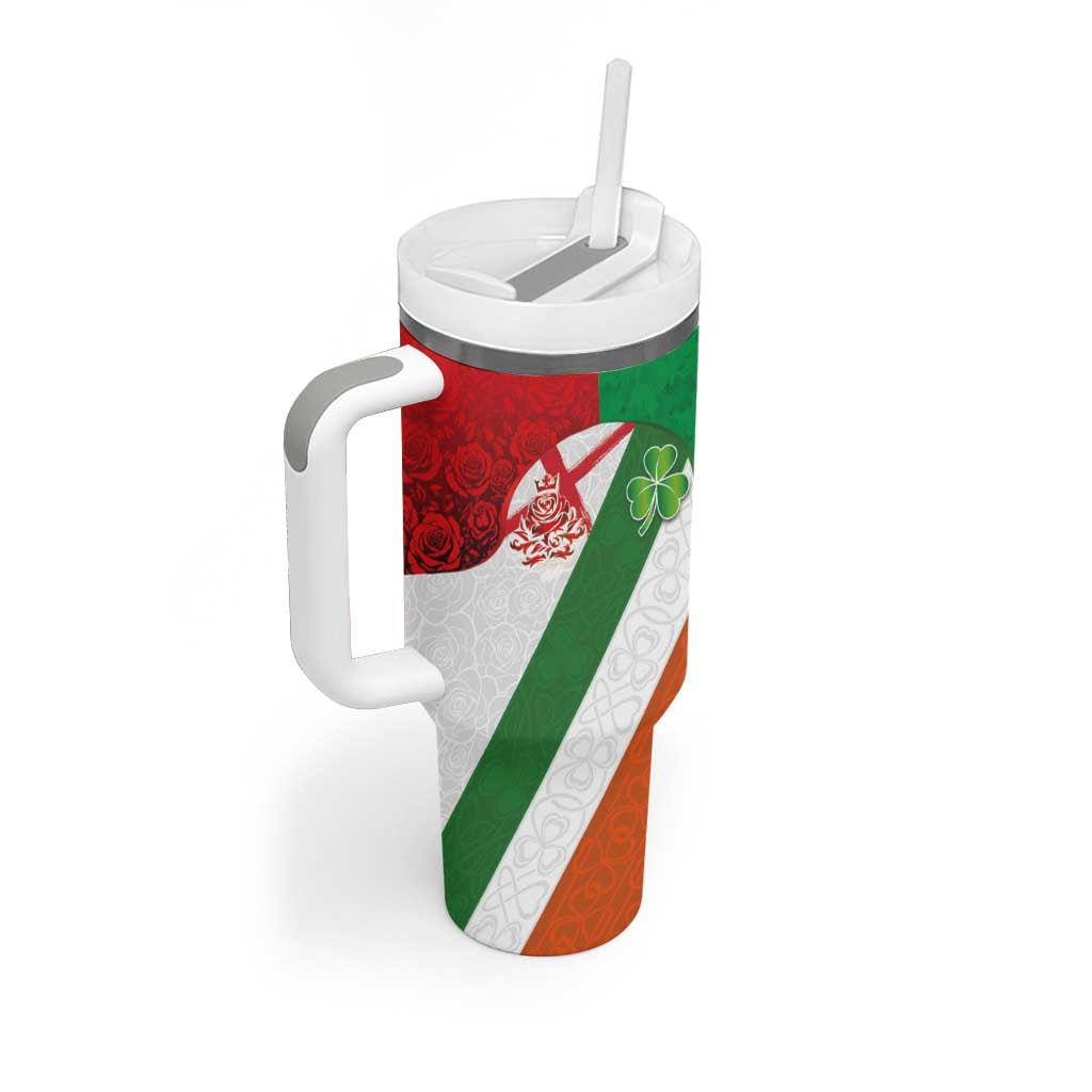 Custom Ireland and England Tumbler With Handle Celtic Shanrocks and Roses with Red Cross