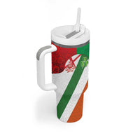 Custom Ireland and England Tumbler With Handle Celtic Shanrocks and Roses with Red Cross