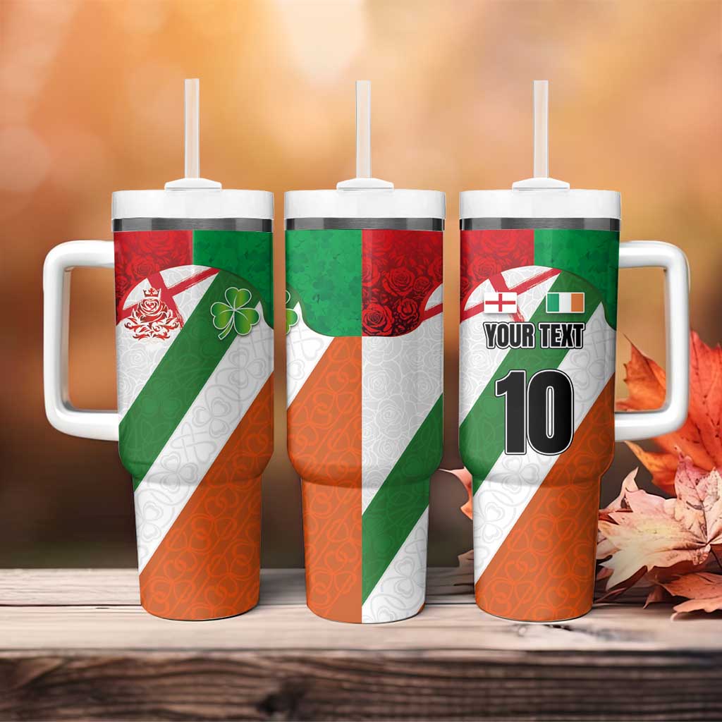 Custom Ireland and England Tumbler With Handle Celtic Shanrocks and Roses with Red Cross
