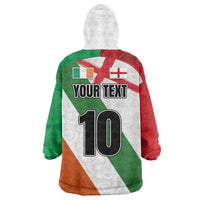 Custom Ireland and England Wearable Blanket Hoodie Celtic Shanrocks and Roses with Red Cross