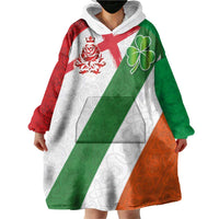 Custom Ireland and England Wearable Blanket Hoodie Celtic Shanrocks and Roses with Red Cross