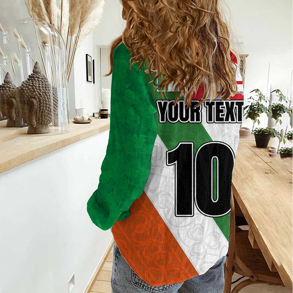 Custom Ireland and England Women Casual Shirt Celtic Shanrocks and Roses with Red Cross