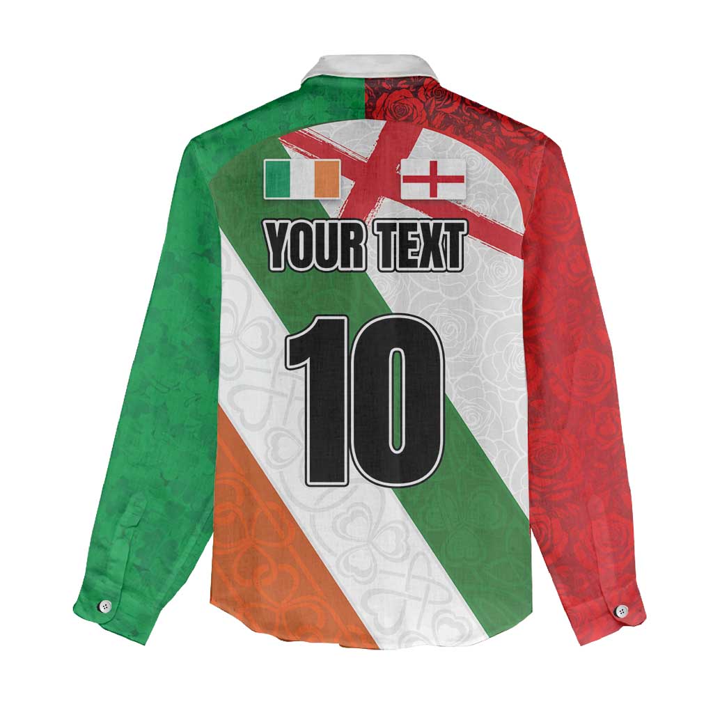 Custom Ireland and England Women Casual Shirt Celtic Shanrocks and Roses with Red Cross