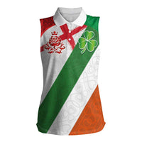 Custom Ireland and England Women Sleeveless Polo Shirt Celtic Shanrocks and Roses with Red Cross