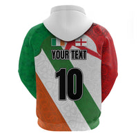 Custom Ireland and England Zip Hoodie Celtic Shanrocks and Roses with Red Cross