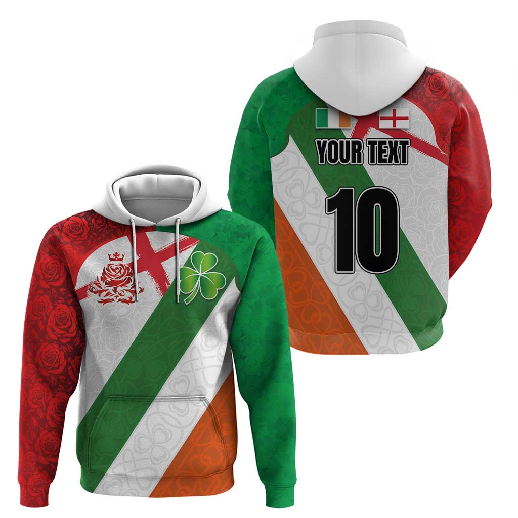 Custom Ireland and England Zip Hoodie Celtic Shanrocks and Roses with Red Cross