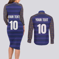 Custom France Rugby-Le XV de France Couples Matching Long Sleeve Bodycon Dress and Long Sleeve Button Shirt Go Les Bleus