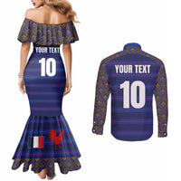Custom France Rugby-Le XV de France Couples Matching Mermaid Dress and Long Sleeve Button Shirt Go Les Bleus