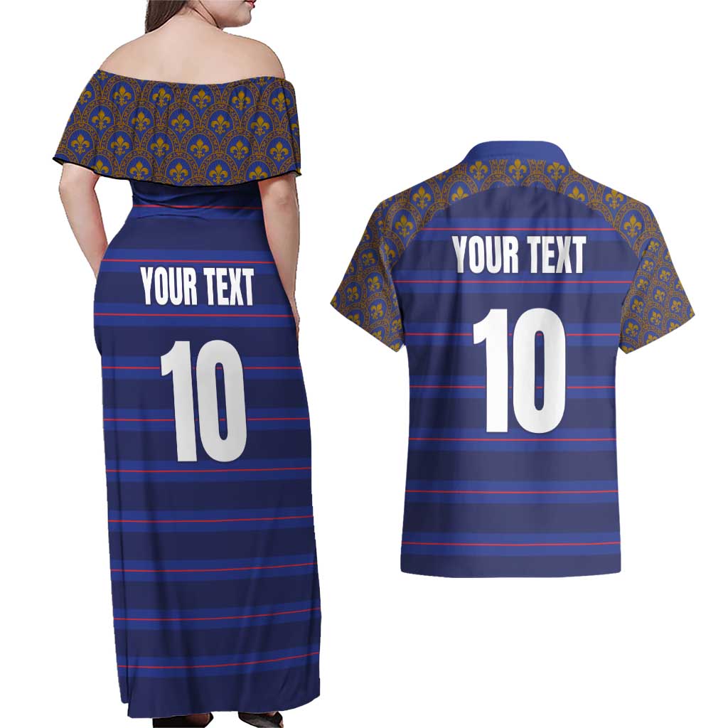 Custom France Rugby-Le XV de France Couples Matching Off Shoulder Maxi Dress and Hawaiian Shirt Go Les Bleus