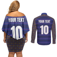 Custom France Rugby-Le XV de France Couples Matching Off Shoulder Short Dress and Long Sleeve Button Shirt Go Les Bleus