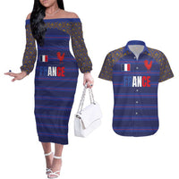 Custom France Rugby-Le XV de France Couples Matching Off The Shoulder Long Sleeve Dress and Hawaiian Shirt Go Les Bleus