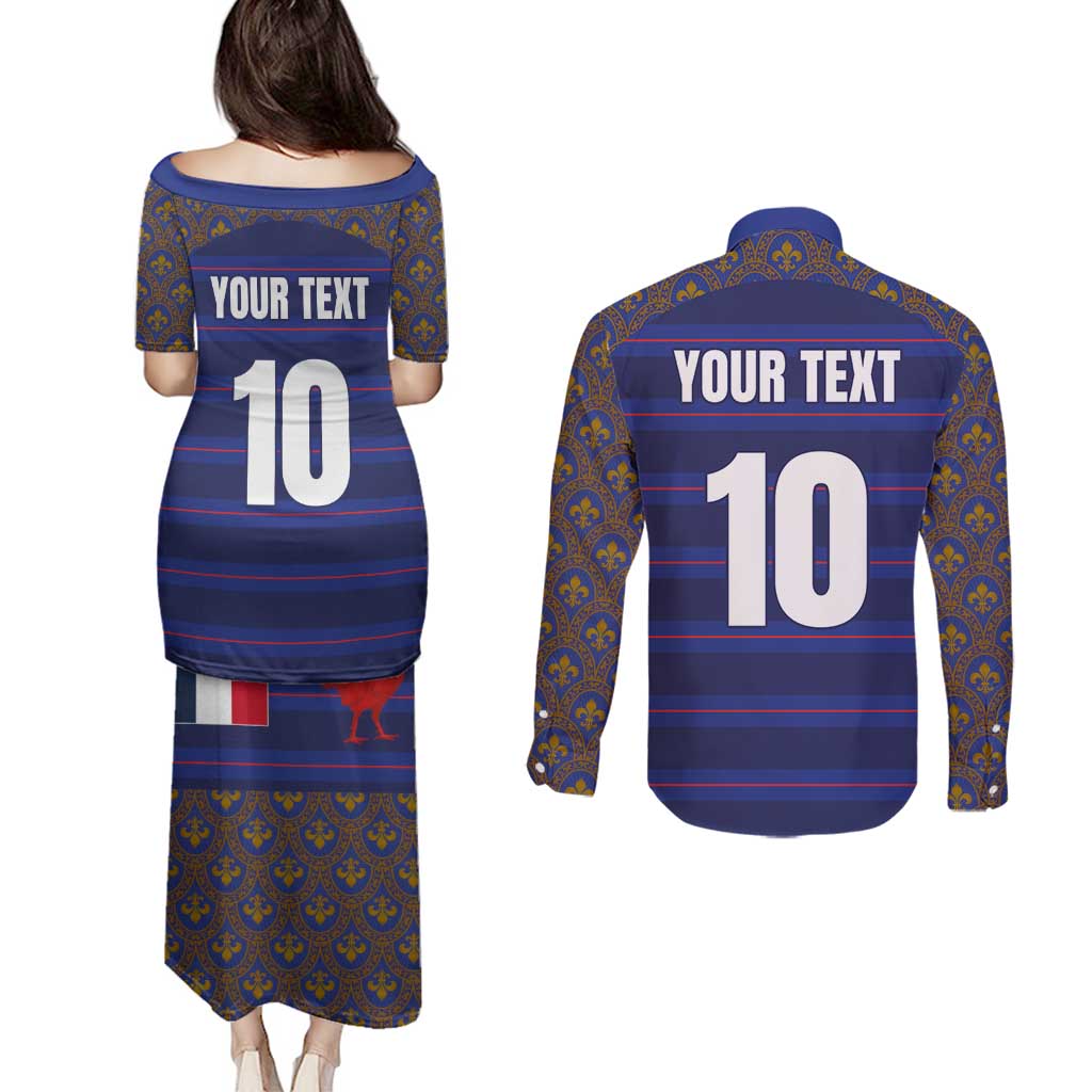 Custom France Rugby-Le XV de France Couples Matching Puletasi and Long Sleeve Button Shirt Go Les Bleus