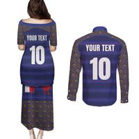 Custom France Rugby-Le XV de France Couples Matching Puletasi and Long Sleeve Button Shirt Go Les Bleus