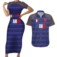 Custom France Rugby-Le XV de France Couples Matching Short Sleeve Bodycon Dress and Hawaiian Shirt Go Les Bleus