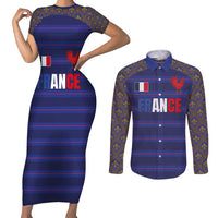 Custom France Rugby-Le XV de France Couples Matching Short Sleeve Bodycon Dress and Long Sleeve Button Shirt Go Les Bleus