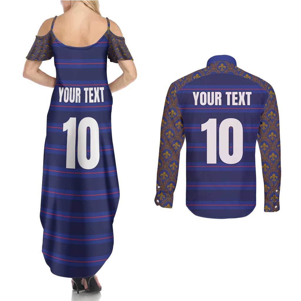 Custom France Rugby-Le XV de France Couples Matching Summer Maxi Dress and Long Sleeve Button Shirt Go Les Bleus