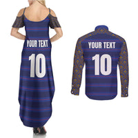 Custom France Rugby-Le XV de France Couples Matching Summer Maxi Dress and Long Sleeve Button Shirt Go Les Bleus