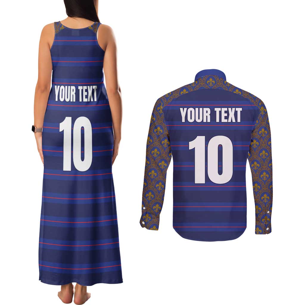 Custom France Rugby-Le XV de France Couples Matching Tank Maxi Dress and Long Sleeve Button Shirt Go Les Bleus
