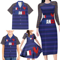 Custom France Rugby-Le XV de France Family Matching Long Sleeve Bodycon Dress and Hawaiian Shirt Go Les Bleus