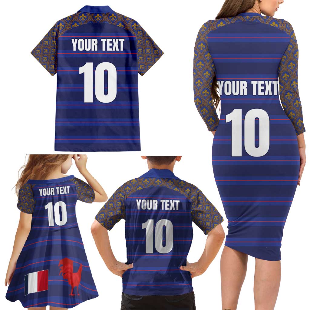 Custom France Rugby-Le XV de France Family Matching Long Sleeve Bodycon Dress and Hawaiian Shirt Go Les Bleus