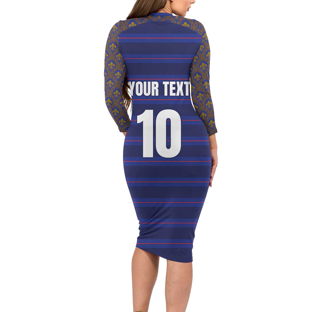 Custom France Rugby-Le XV de France Family Matching Long Sleeve Bodycon Dress and Hawaiian Shirt Go Les Bleus