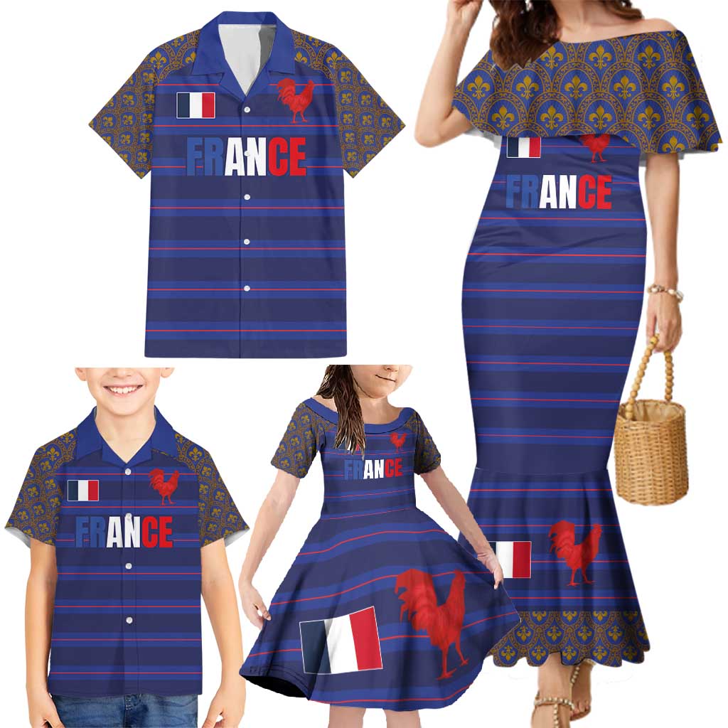 Custom France Rugby-Le XV de France Family Matching Mermaid Dress and Hawaiian Shirt Go Les Bleus