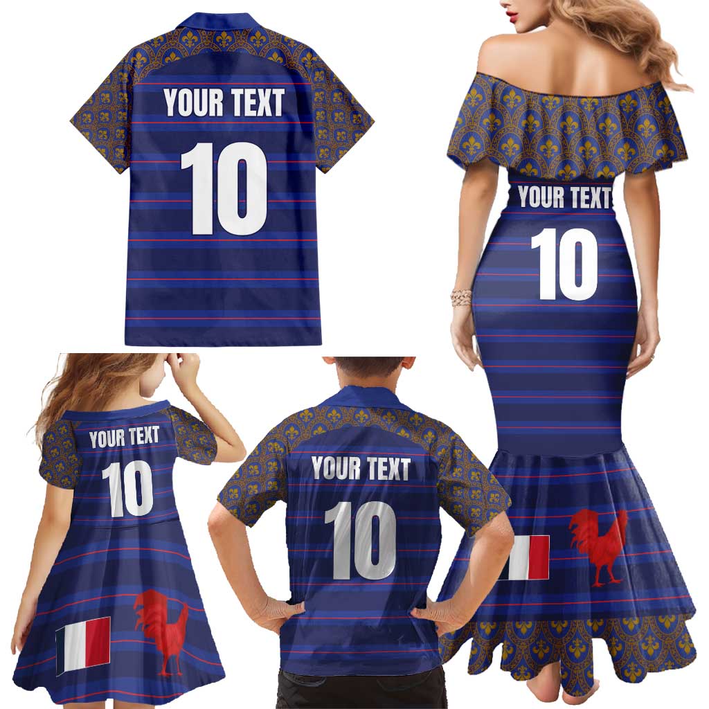 Custom France Rugby-Le XV de France Family Matching Mermaid Dress and Hawaiian Shirt Go Les Bleus