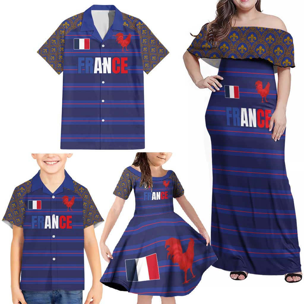 Custom France Rugby-Le XV de France Family Matching Off Shoulder Maxi Dress and Hawaiian Shirt Go Les Bleus