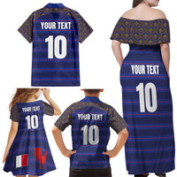 Custom France Rugby-Le XV de France Family Matching Off Shoulder Maxi Dress and Hawaiian Shirt Go Les Bleus