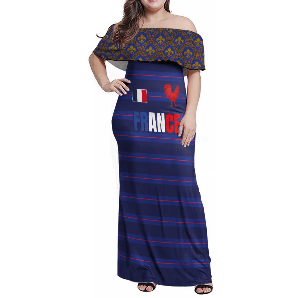 Custom France Rugby-Le XV de France Family Matching Off Shoulder Maxi Dress and Hawaiian Shirt Go Les Bleus