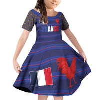 Custom France Rugby-Le XV de France Family Matching Off Shoulder Short Dress and Hawaiian Shirt Go Les Bleus