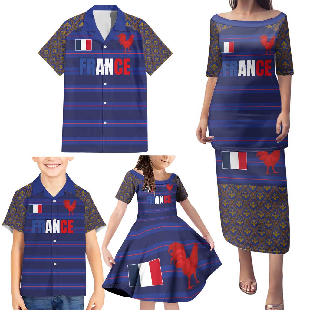 Custom France Rugby-Le XV de France Family Matching Puletasi and Hawaiian Shirt Go Les Bleus