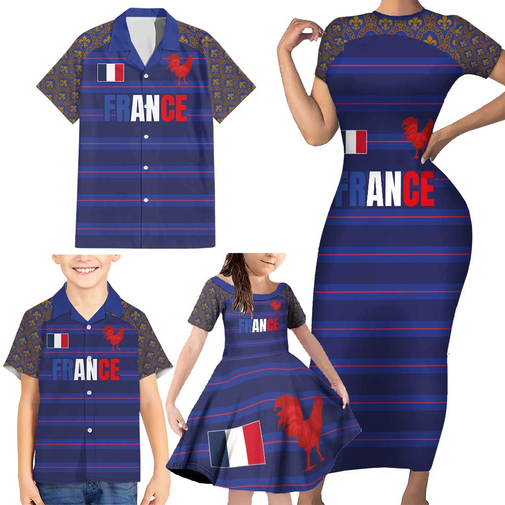 Custom France Rugby-Le XV de France Family Matching Short Sleeve Bodycon Dress and Hawaiian Shirt Go Les Bleus