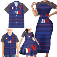 Custom France Rugby-Le XV de France Family Matching Short Sleeve Bodycon Dress and Hawaiian Shirt Go Les Bleus